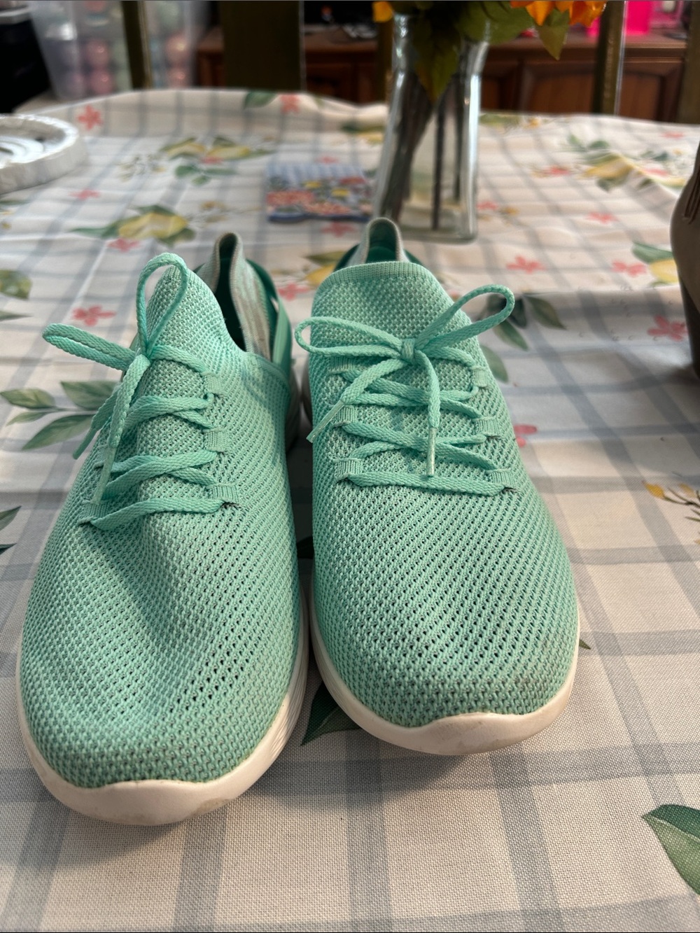Mint Green Knit Slip On Sneakers